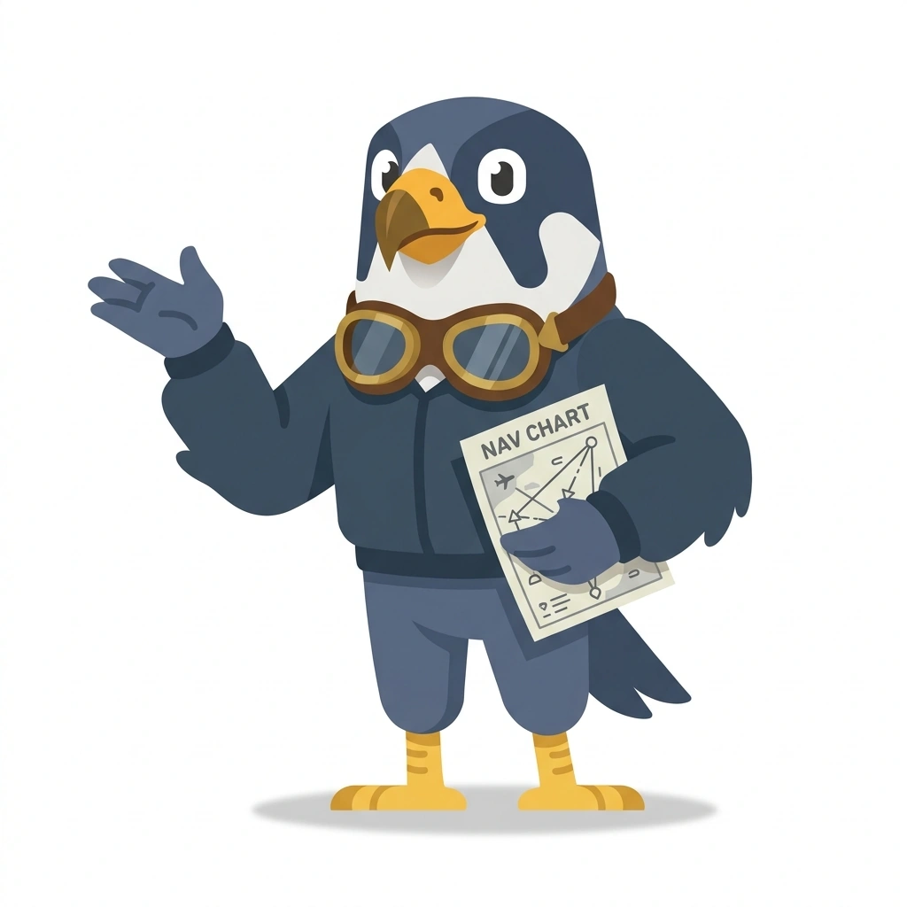 Felix the Falcon, the guide who teaches the Advanced Aircraft and Airspace course