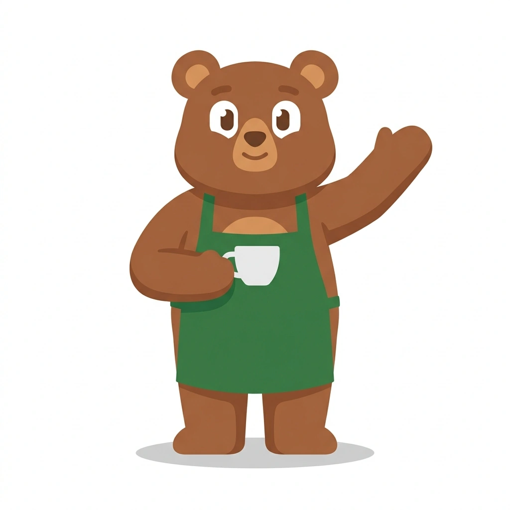 Brewster the Bear, the guide who teaches the The Global History of Coffee course