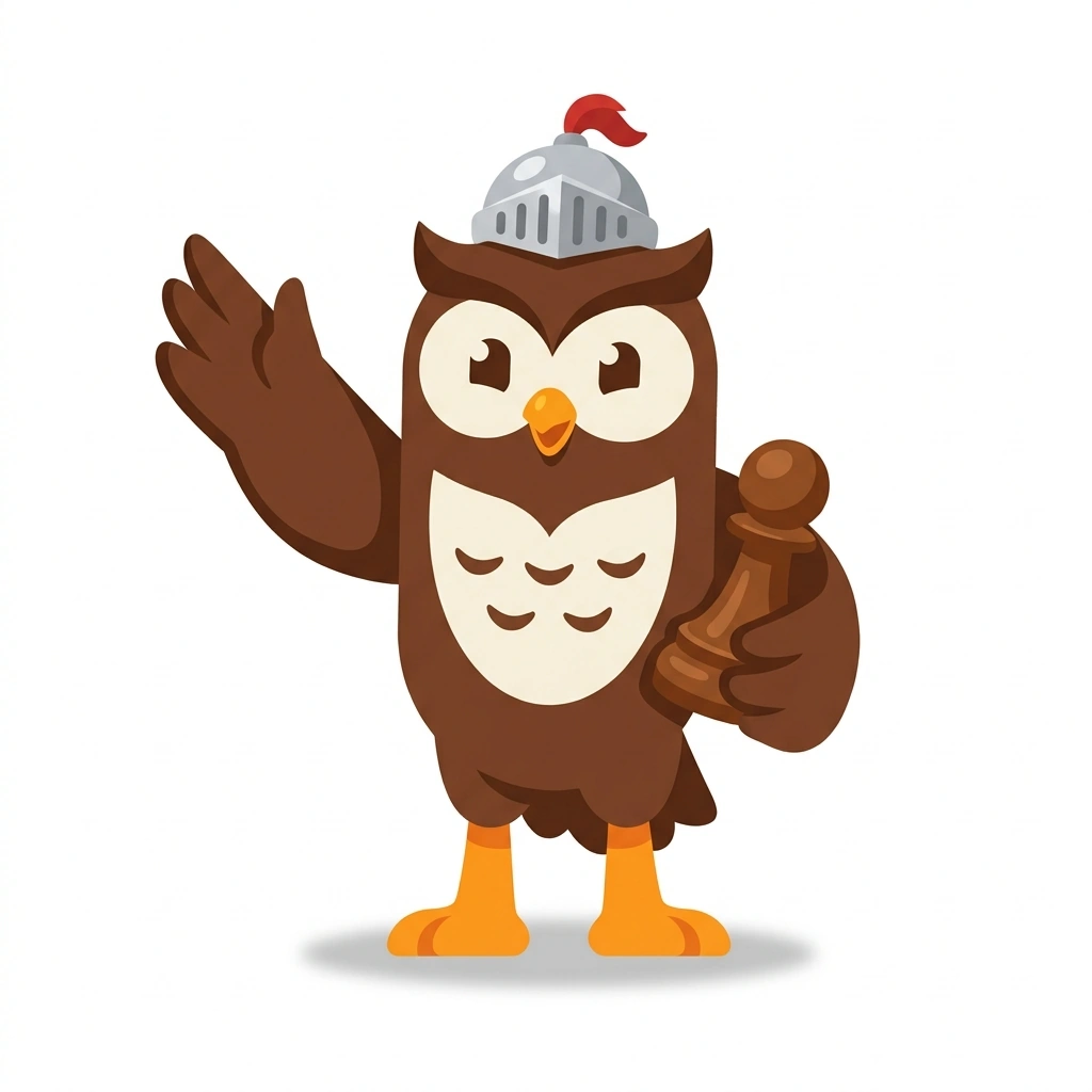 Kip the Knight-Owl, the guide who teaches the Chess: Finding the Middlegame Plan course