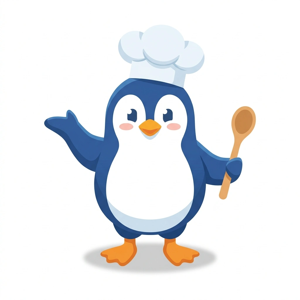 Pepper the Penguin, the guide who teaches the Cooking for Real Life course