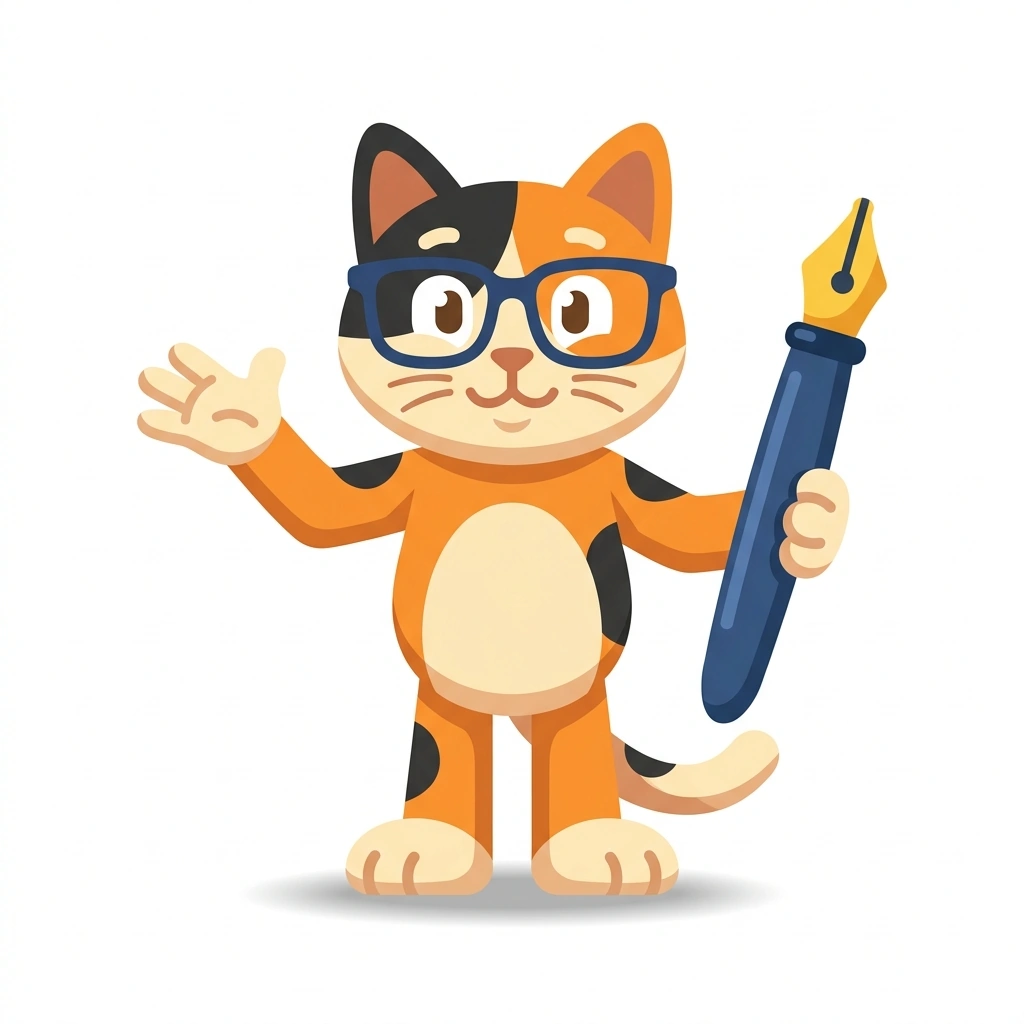 Copy-Cat the Calico, the guide who teaches the Copywriting for Action course