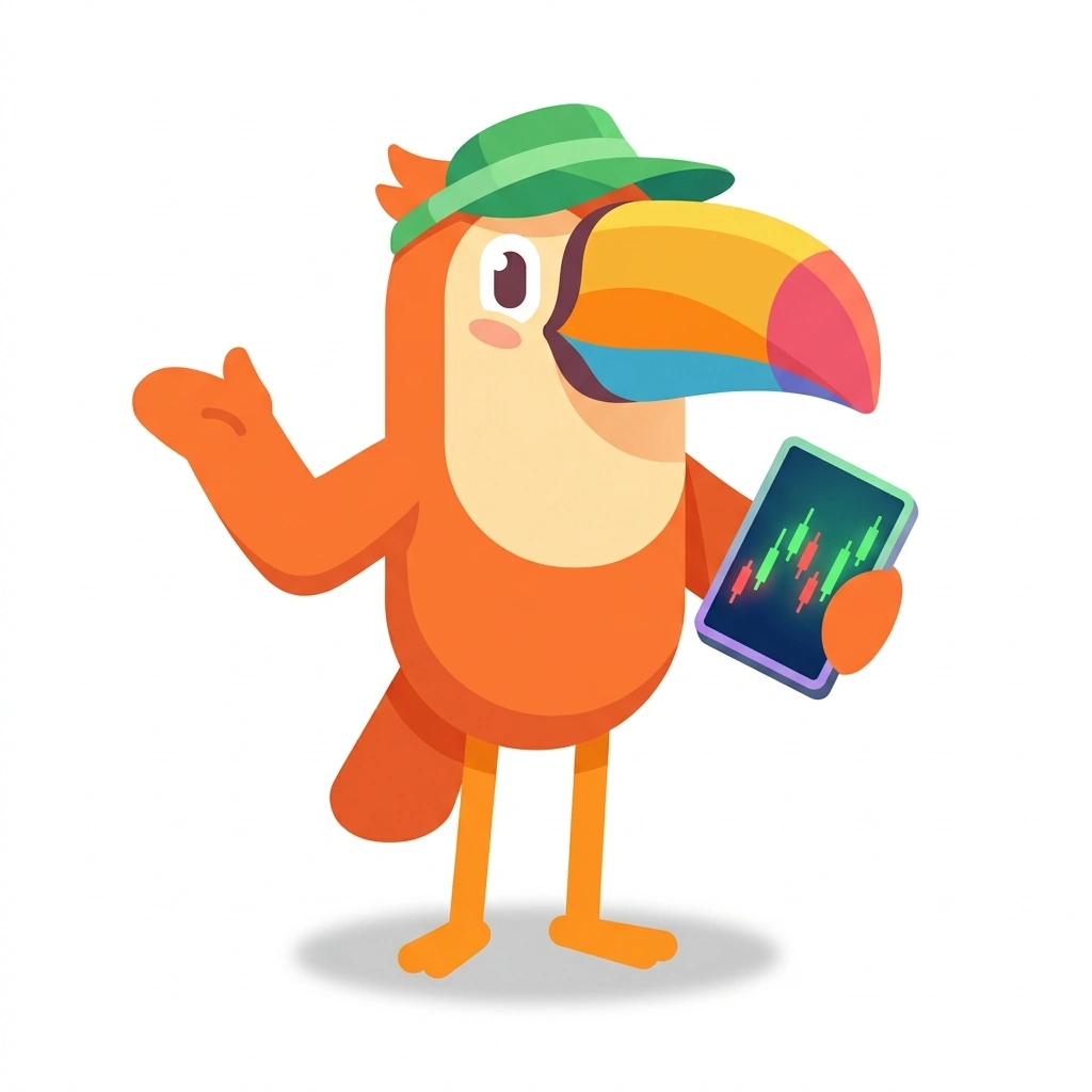 Ticker the Toucan, the guide who teaches the Digital Marketing for Trading Platforms course