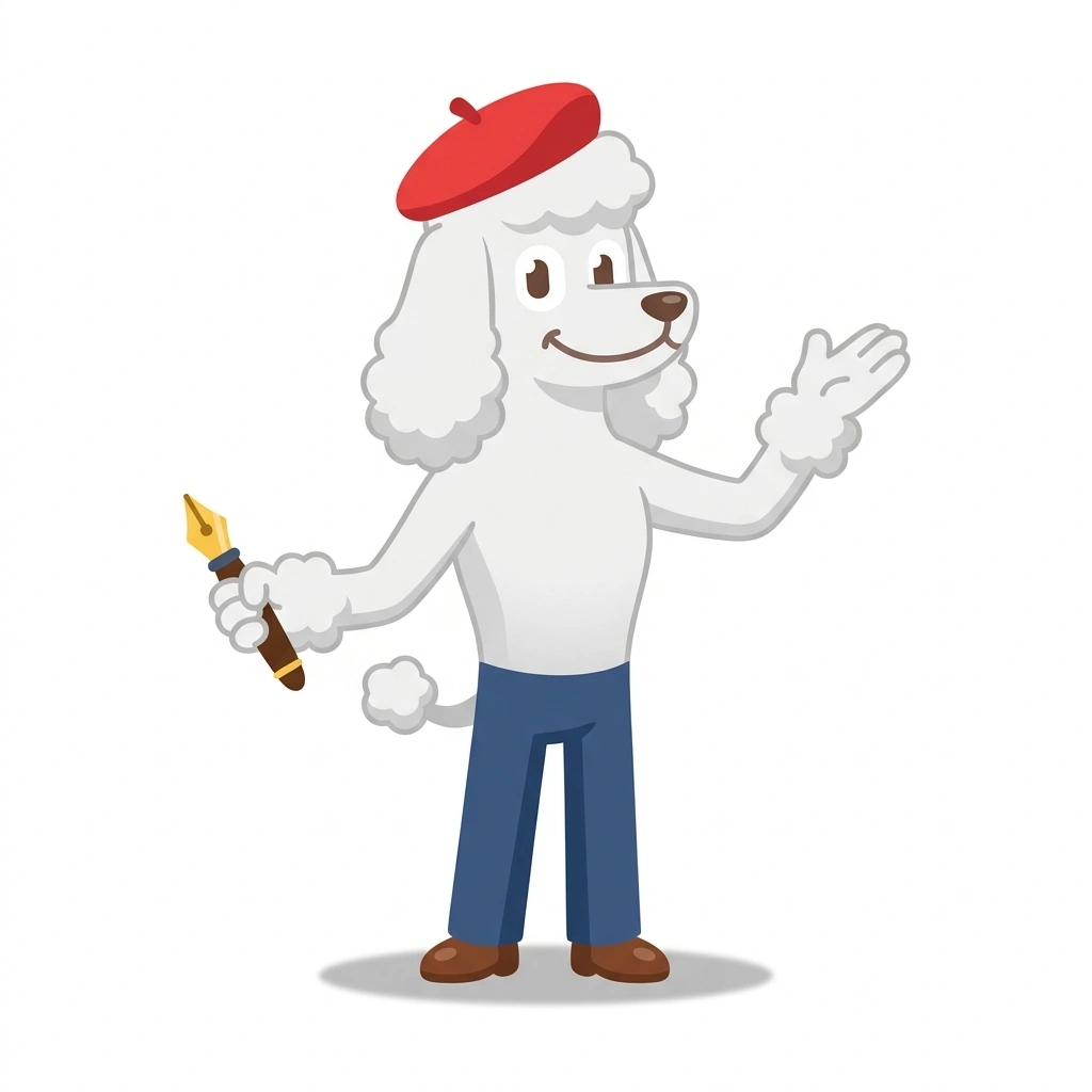 Pierre the Poodle, the guide who teaches the French Flow for School course
