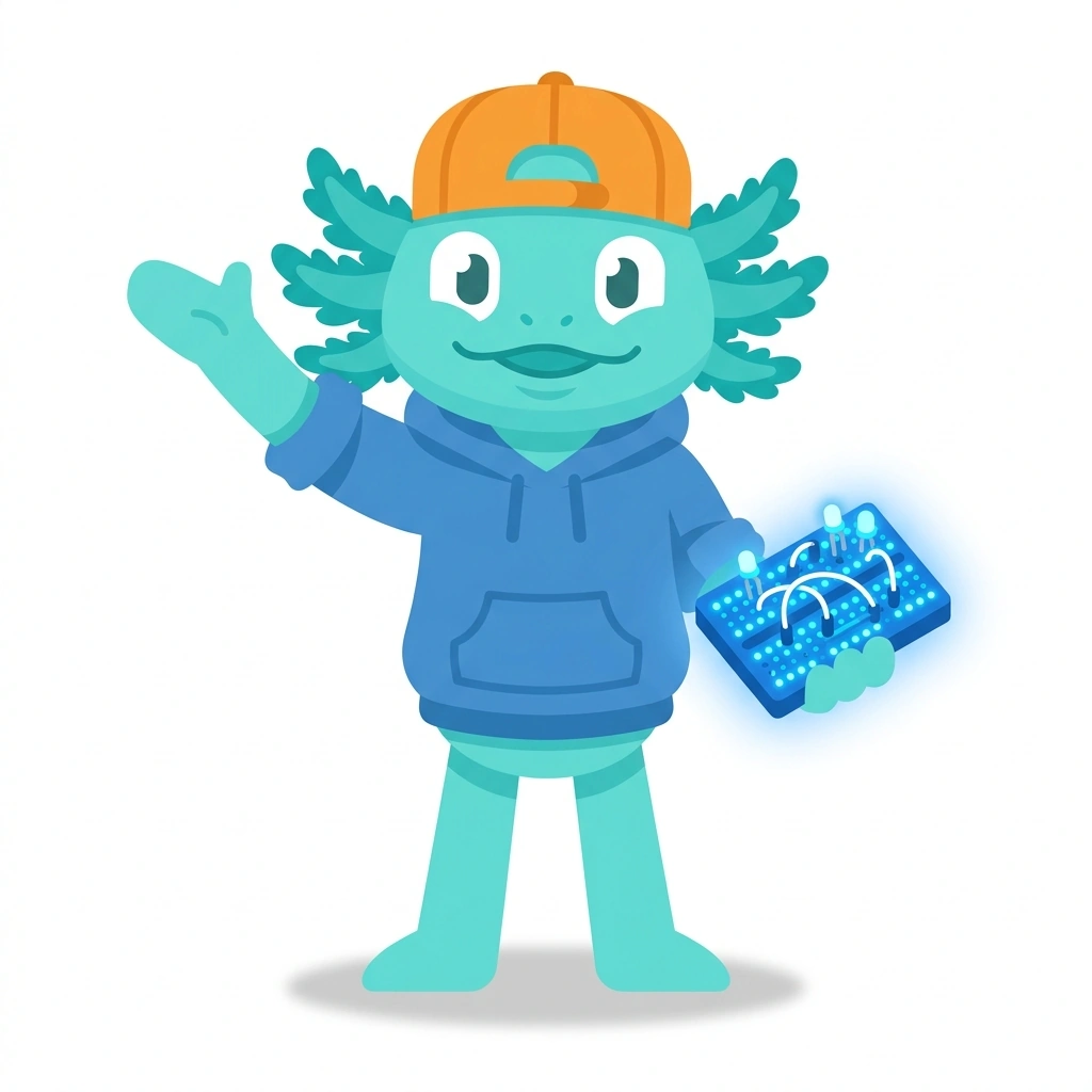 Artie the Axolotl, the guide who teaches the Writing Reliable Arduino Code course