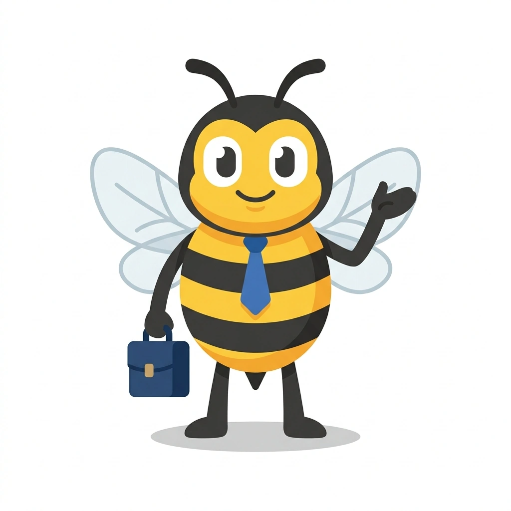 Bizzy the Bee, the guide who teaches the How Businesses Work course