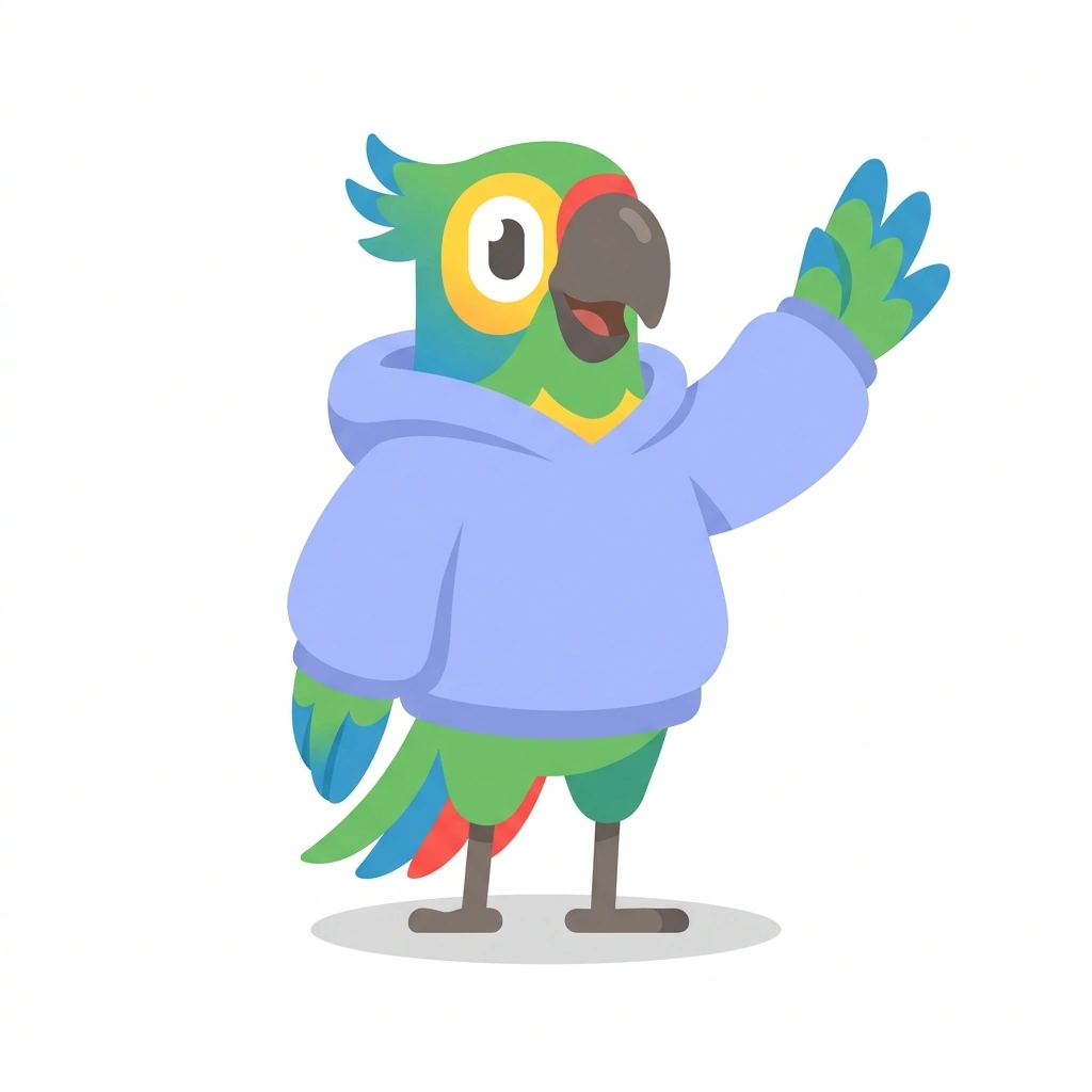 Pippa the Parrot, the guide who teaches the Psychology of Everyday Words course