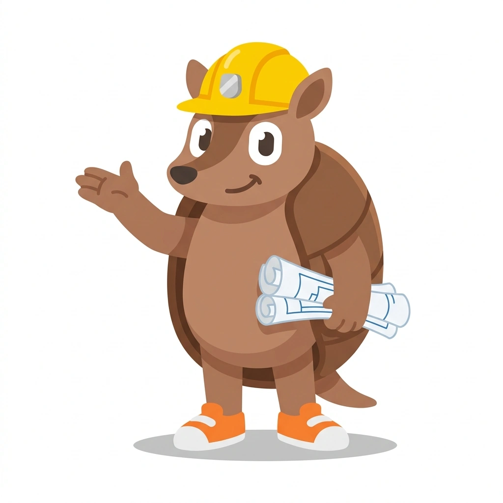 Arlo the Armadillo, the guide who teaches the Reading Architecture Through Material course