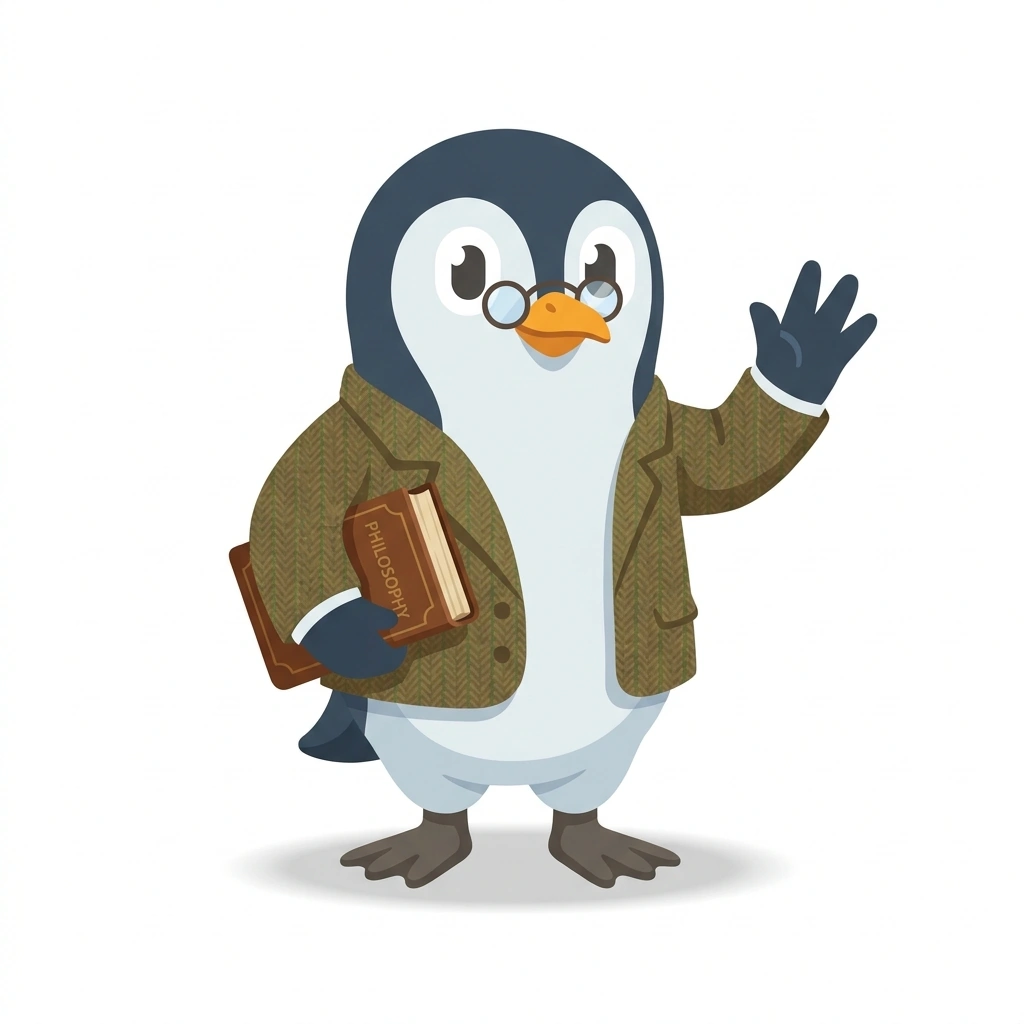 Plato the Pondering Penguin, the guide who teaches the Philosophy for Everyday Thinking course