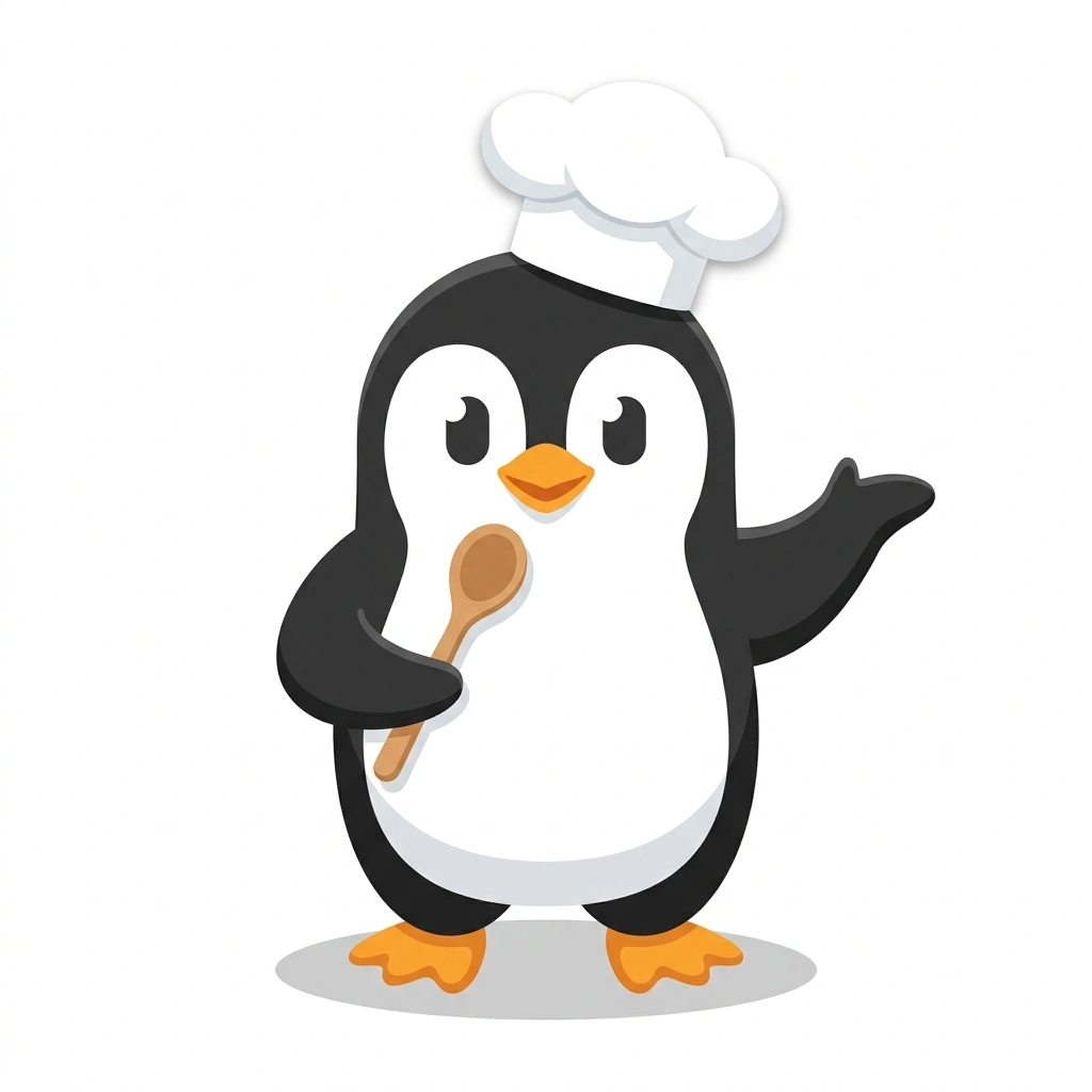 Pepper the Penguin, the guide who teaches the Kitchen Fundamentals: Heat and Flavor course