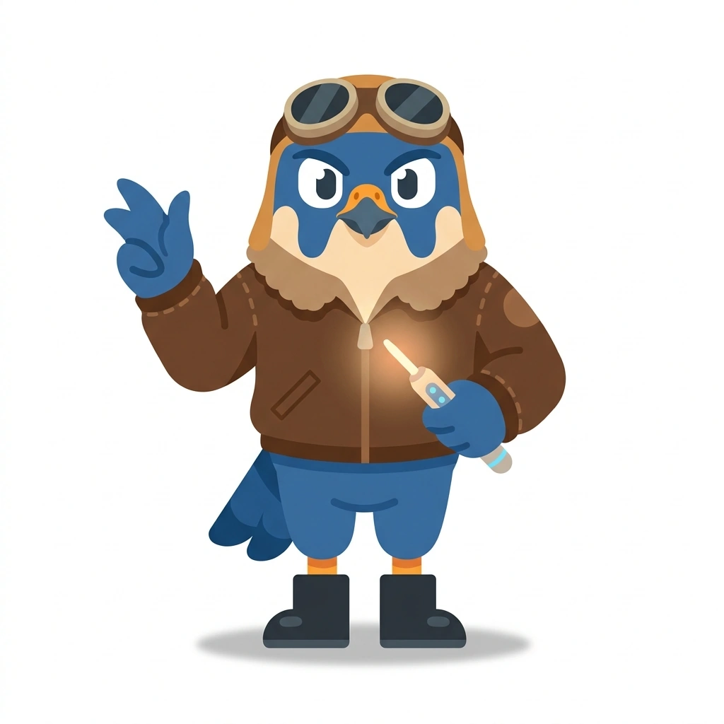 Vector the Falcon, the guide who teaches the Aircraft Lights, Instruments, and Avionics course