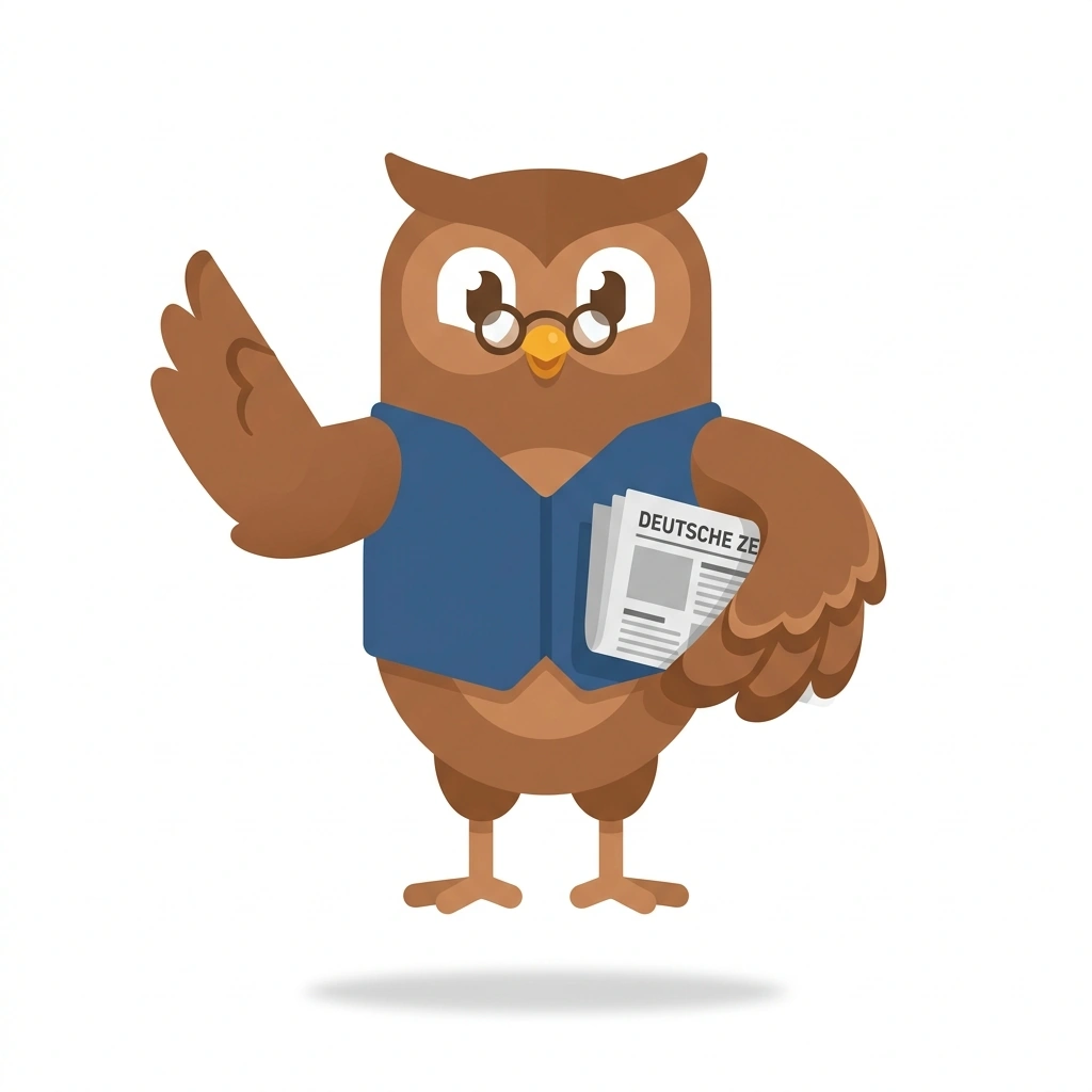 Otto the Owl, the guide who teaches the Everyday German and Public Debate course