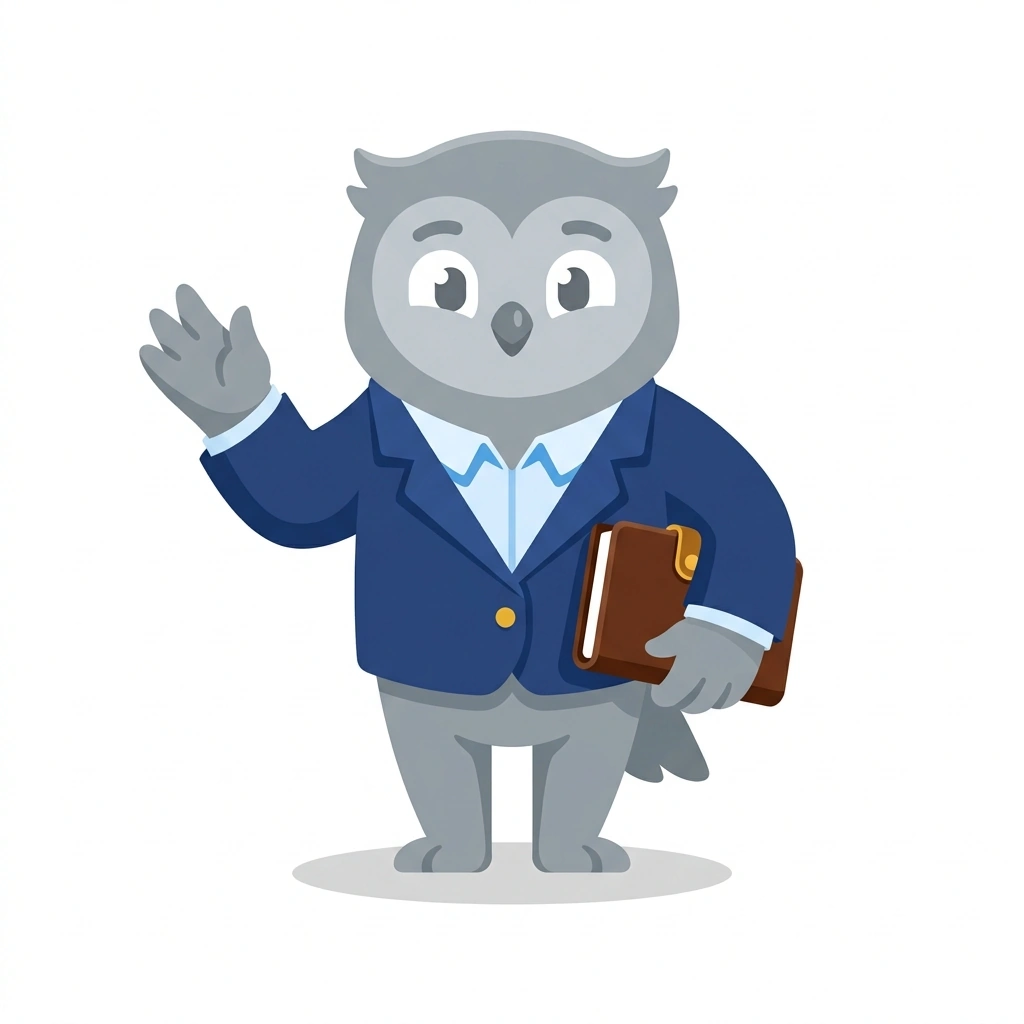 Orson the Owl, the guide who teaches the Speaking Like an Executive course