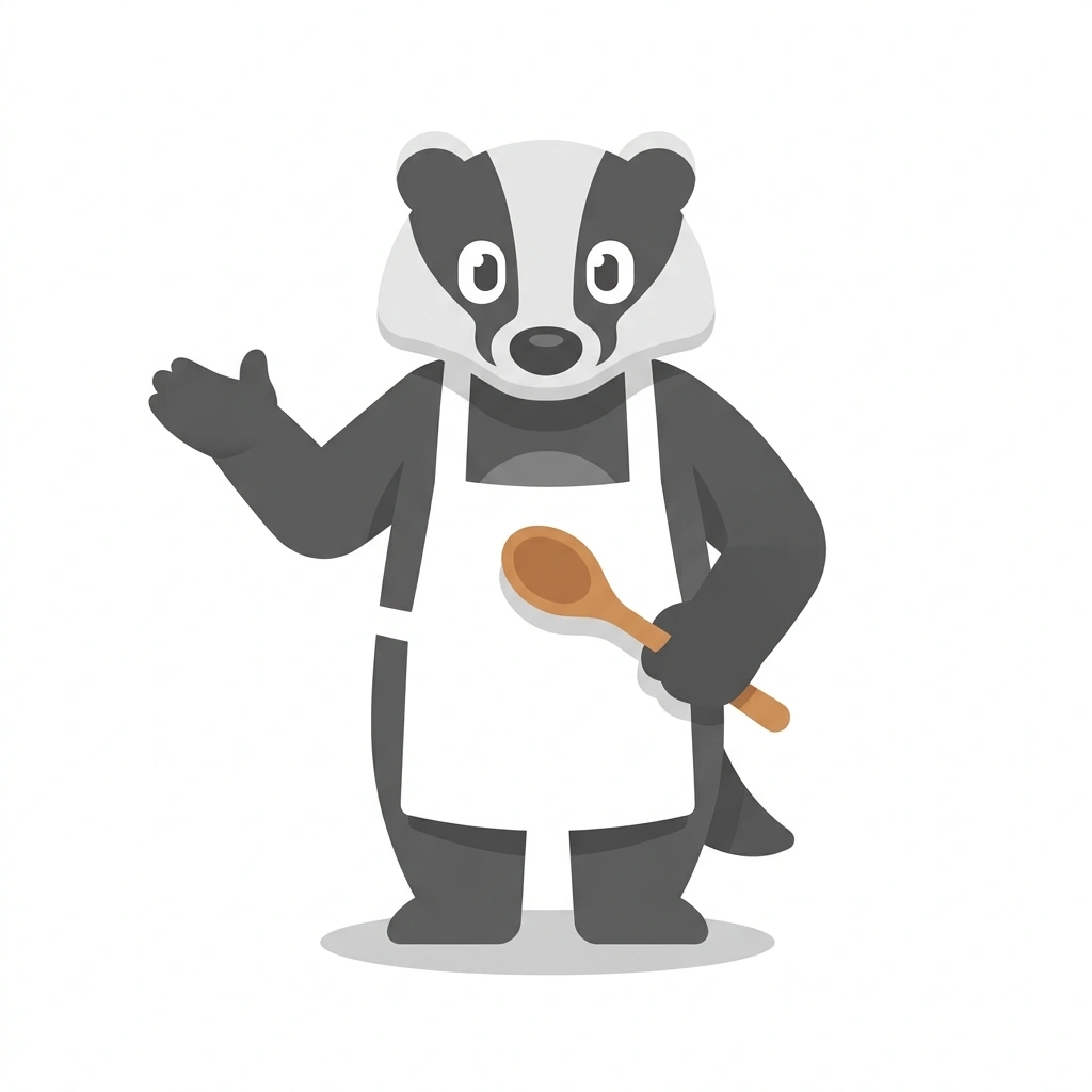 Basil the Badger, the guide who teaches the The Kitchen and the Cellar course