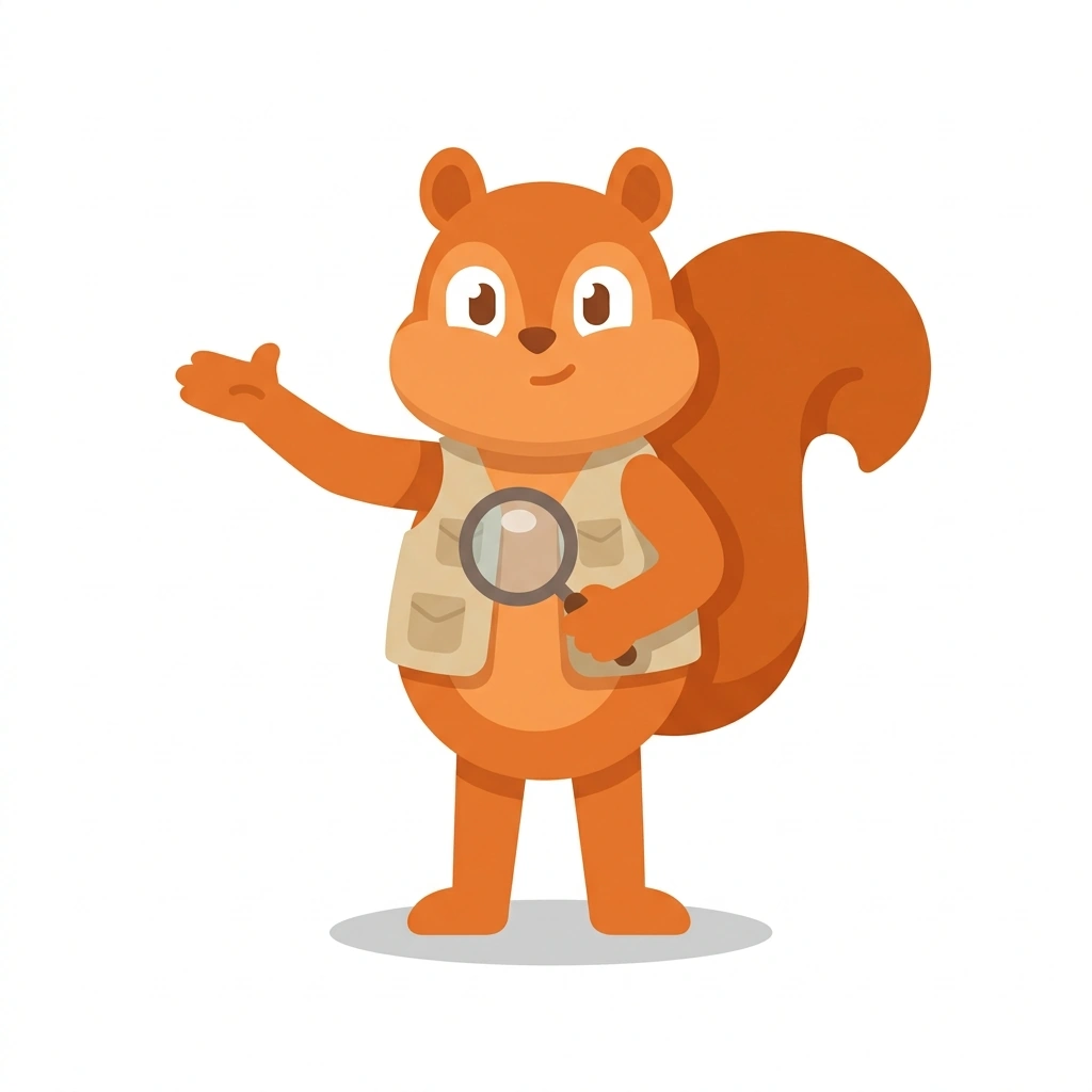 Scout the Squirrel, the guide who teaches the Six Steps of Investigation course