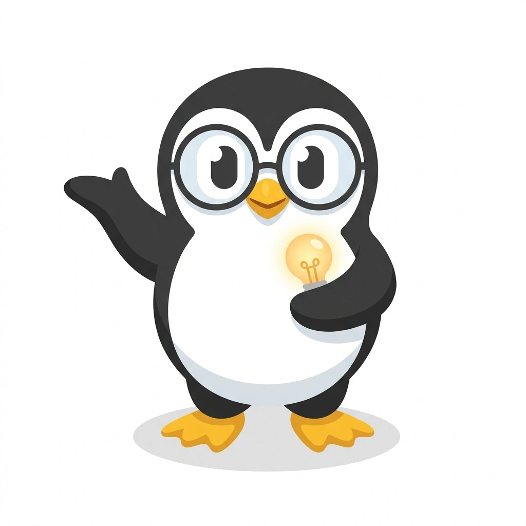 Pip the Pondering Penguin, the guide who teaches the Philosophy, Theology, and the Psyche course