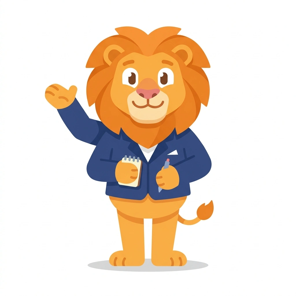 Leo the Lion, the guide who teaches the How Leaders Speak course
