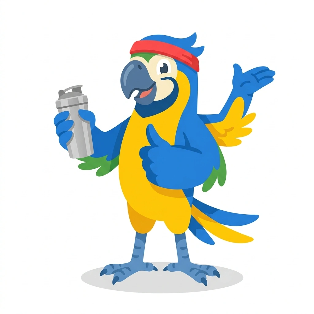 Macro the Macaw, the guide who teaches the Workout Nutrition in Practice course
