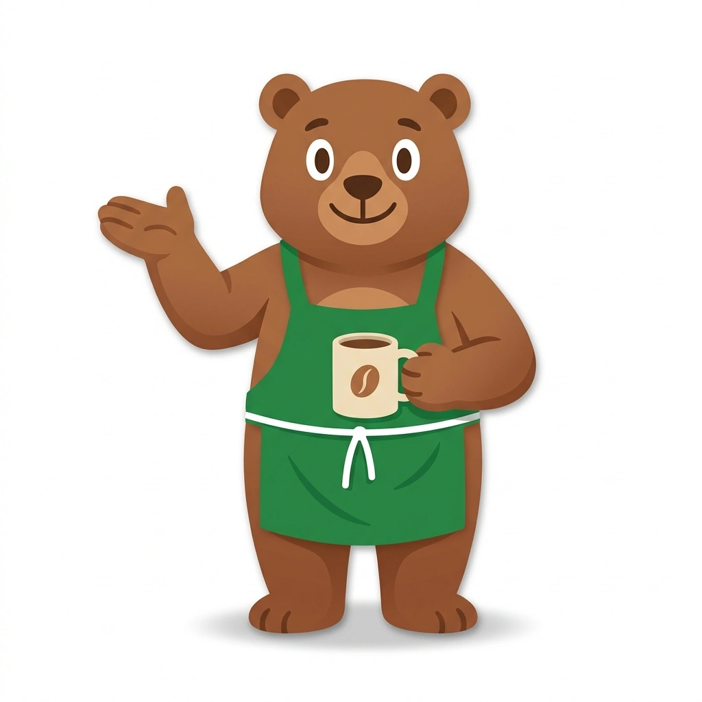 Brew-Brew the Bear, the guide who teaches the The Better Morning Cup course