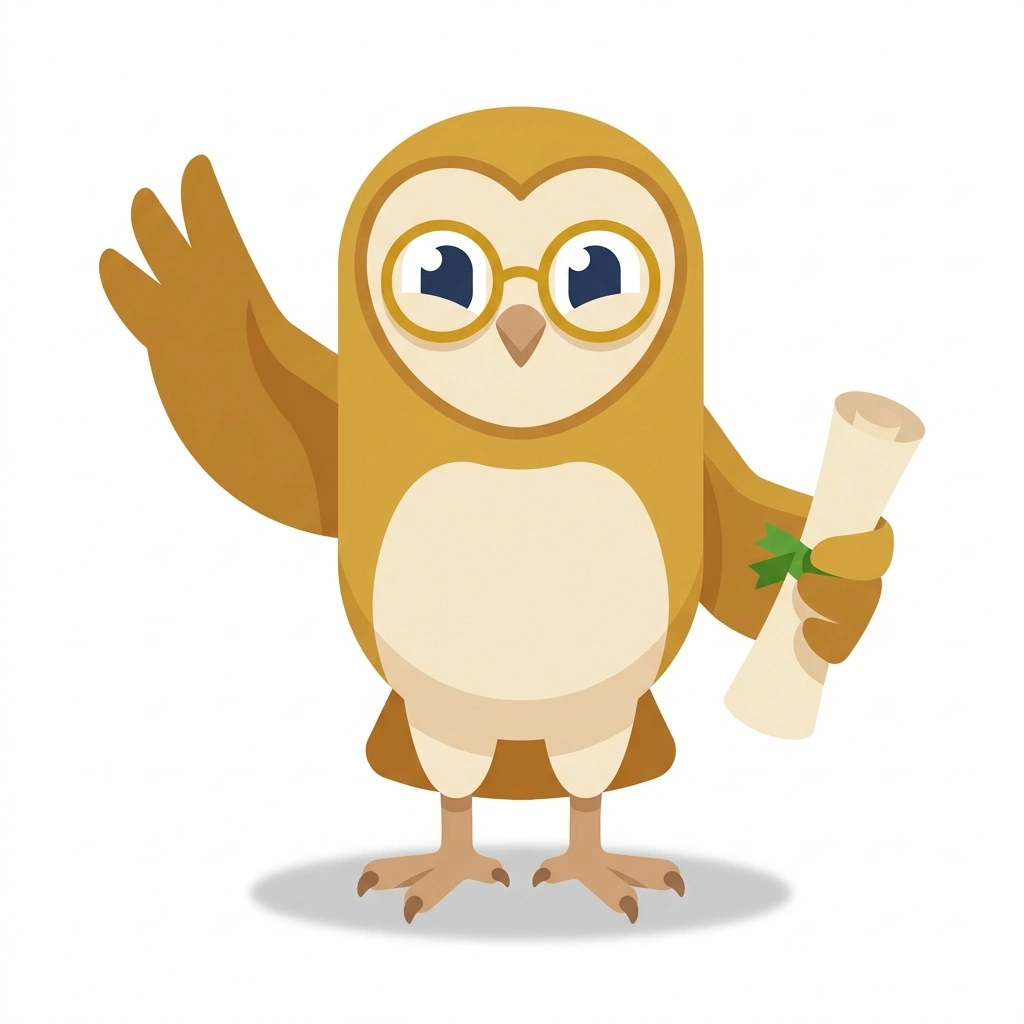 Pollie the Owl, the guide who teaches the Becoming an Informed Citizen course