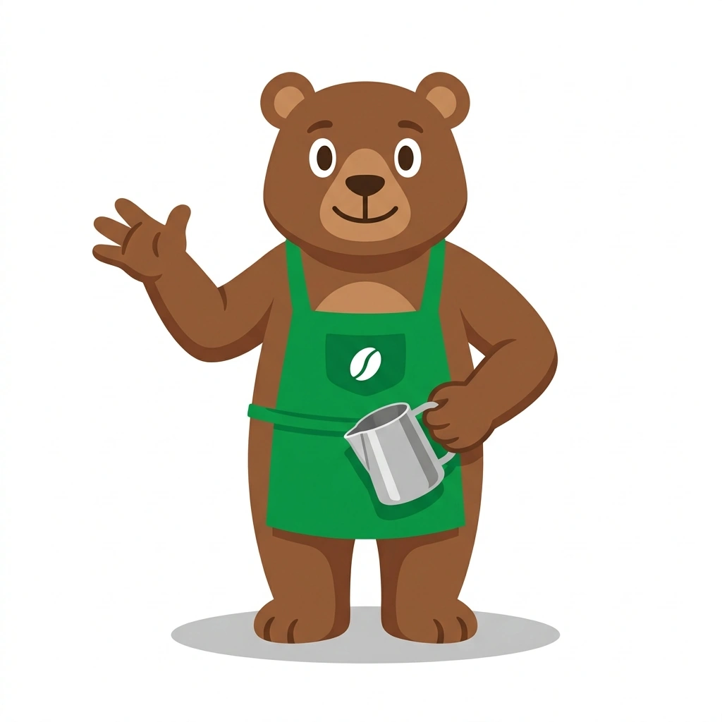Barnaby the Bear, the guide who teaches the Dialing In Espresso and Milk course
