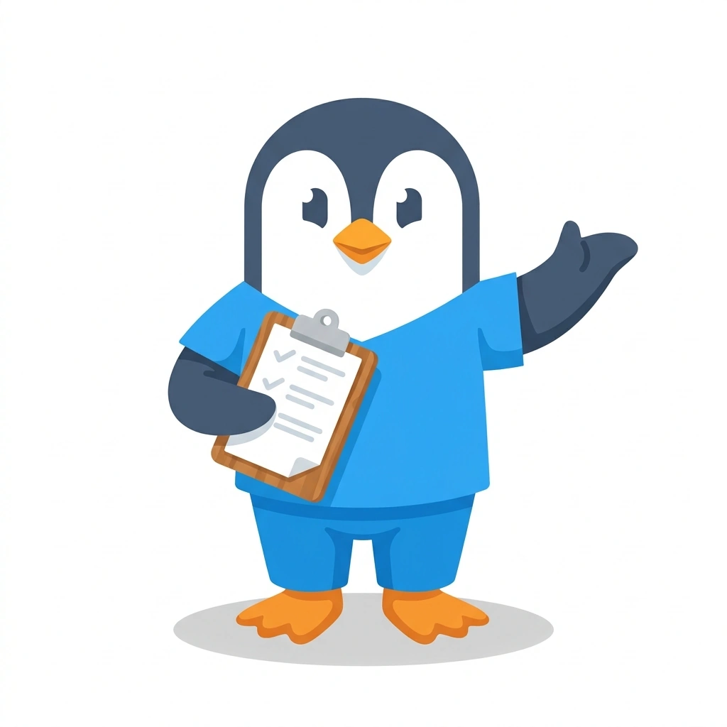 Penny the Penguin, the guide who teaches the Giving Medications Safely course