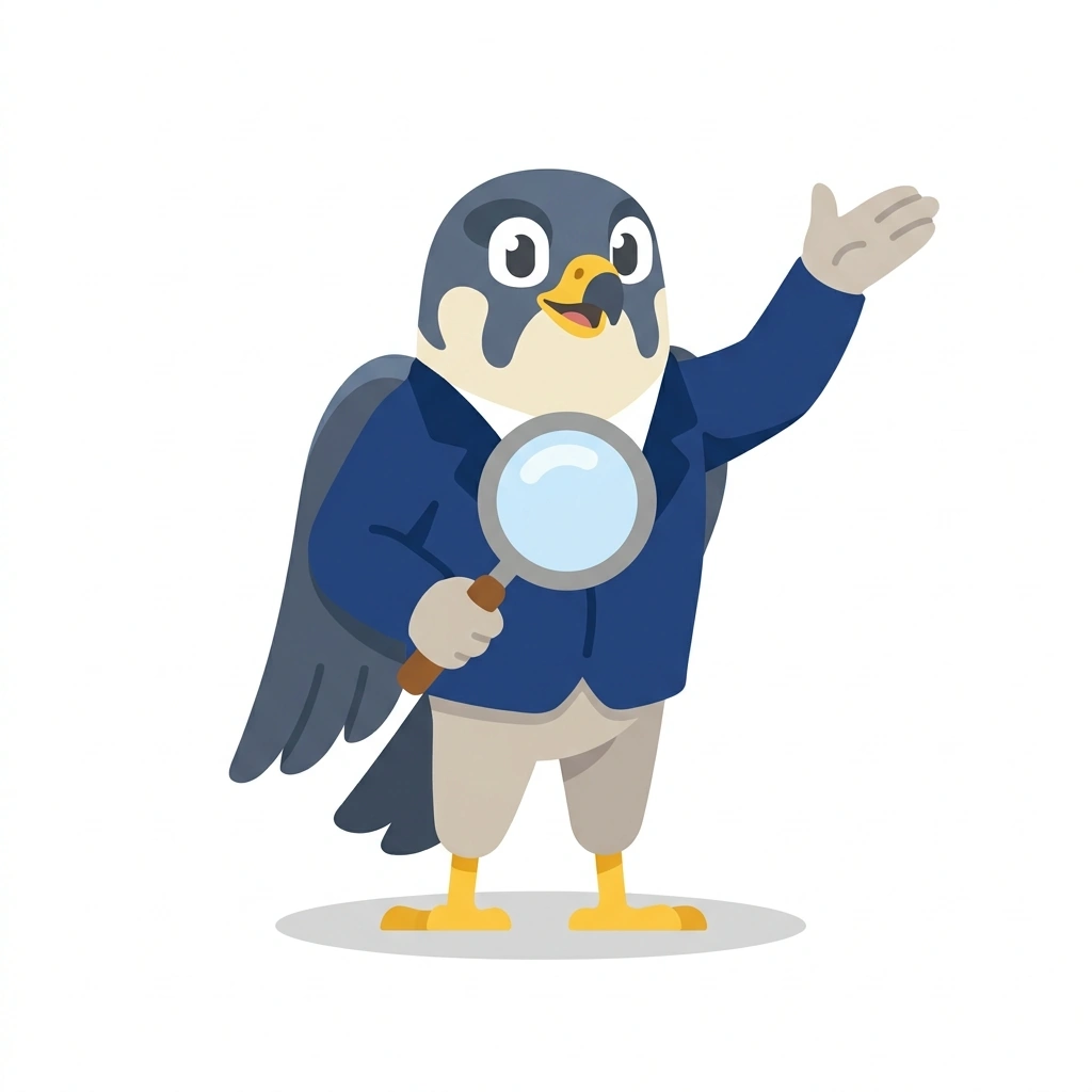 Felix the Falcon, the guide who teaches the Precise and Factual English course