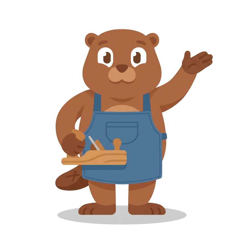 Barnaby the Beaver, the guide who teaches the Running a Wooden Handicraft Business course
