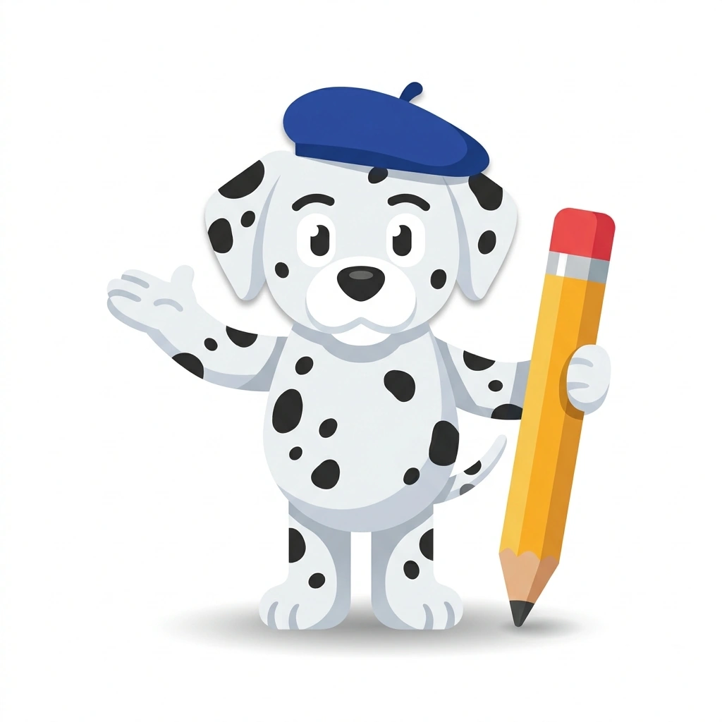 Dottie the Dalmatian, the guide who teaches the Elements of Visual Design course