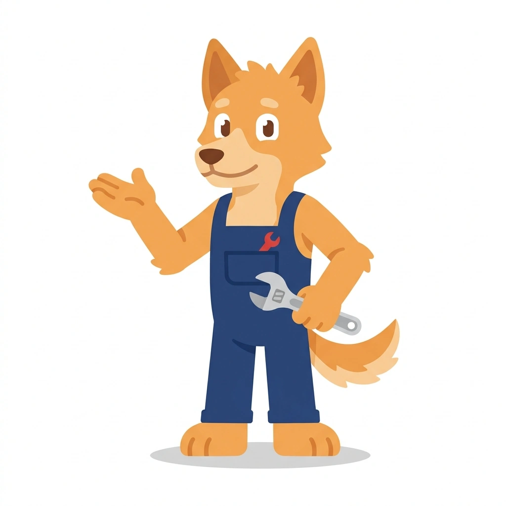 Dexter the Dingo, the guide who teaches the Car Engines and Diesel Power course