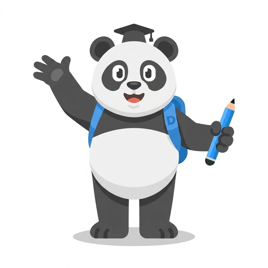 Panel the Panda, the guide who teaches the Writing Comic Book Scripts course
