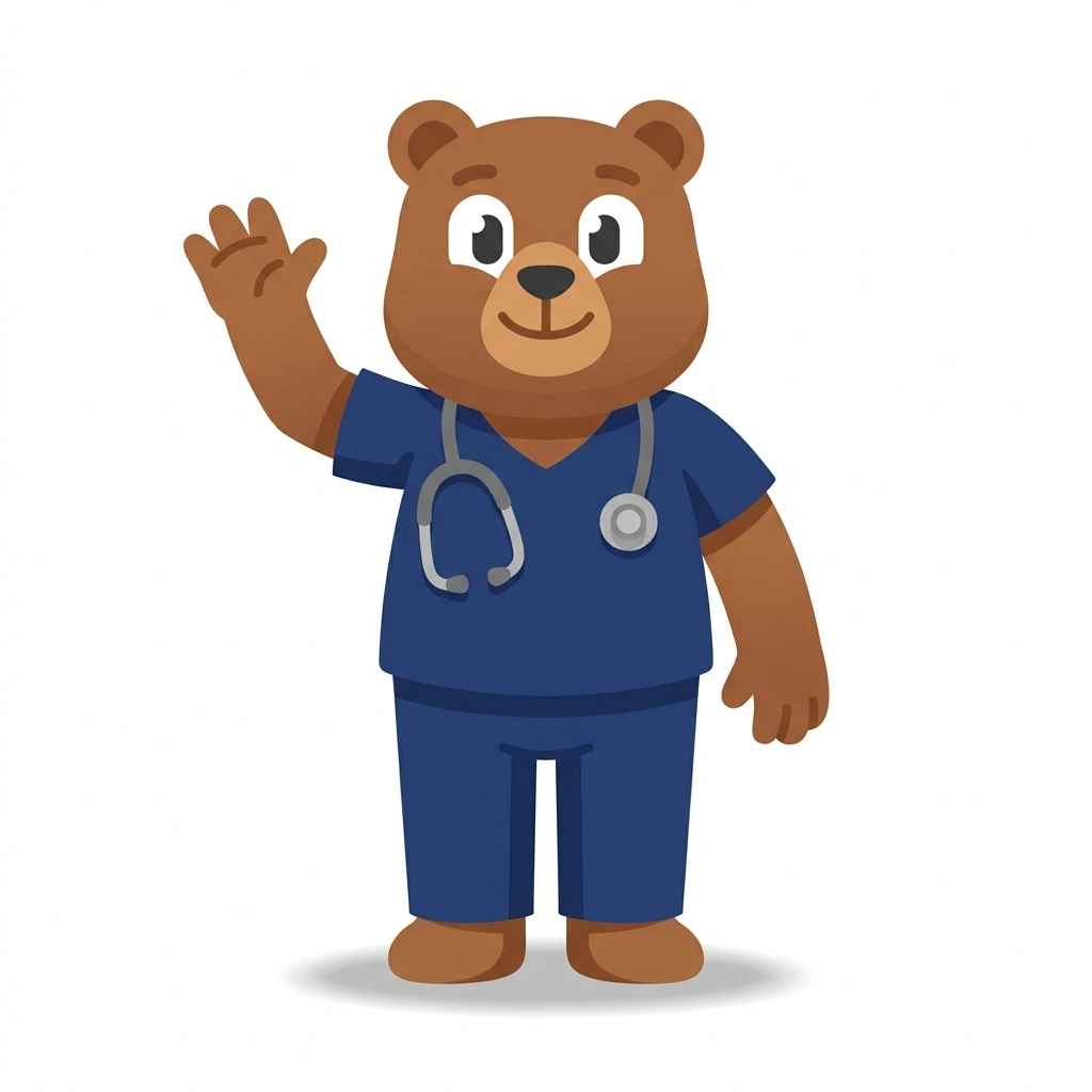 Barnaby the Bear, the guide who teaches the Human Anatomy for Nursing course