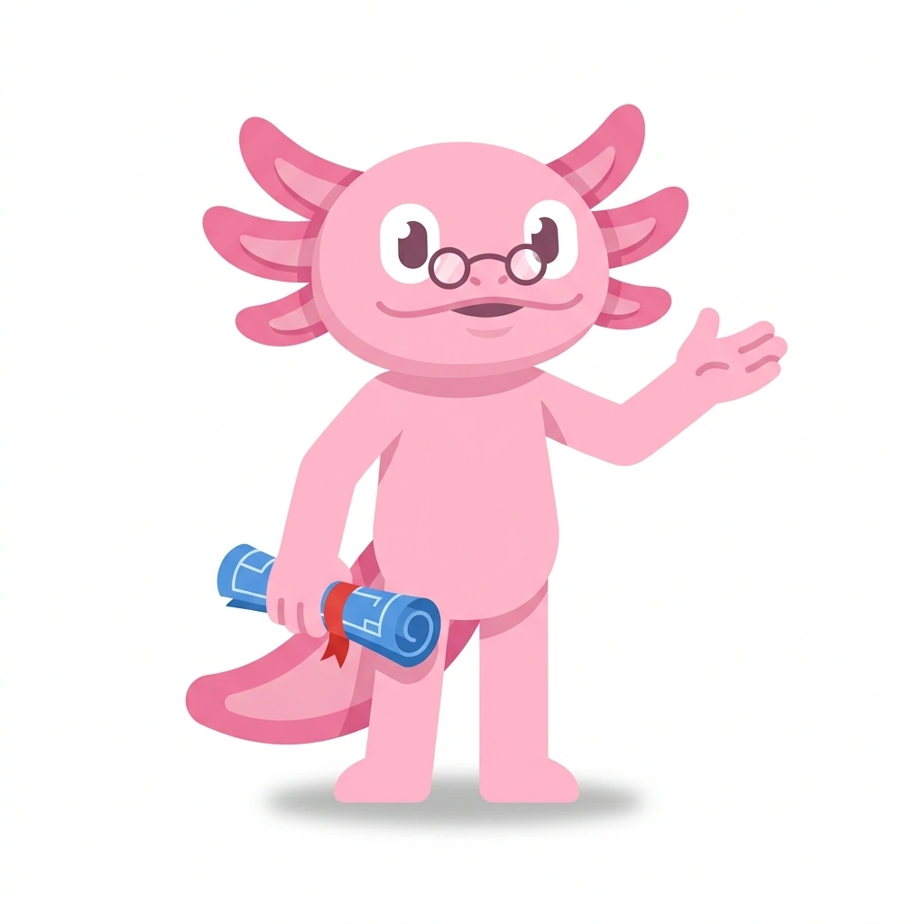 Atlas the Axolotl, the guide who teaches the Mapping Human Anatomy course