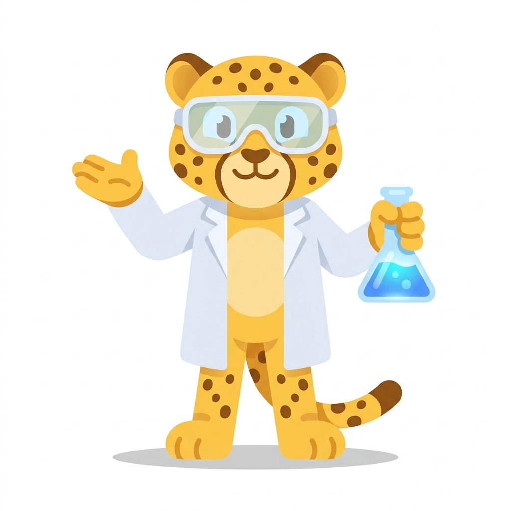 Chemi the Cheetah, the guide who teaches the Chemical Reactions and Quantities course
