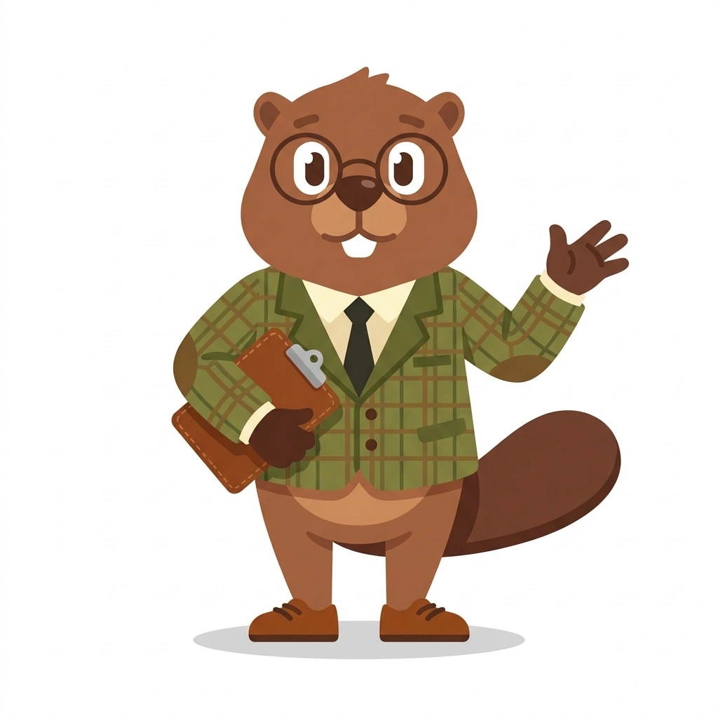Barnaby the Beaver, the guide who teaches the Real-World Business Management course