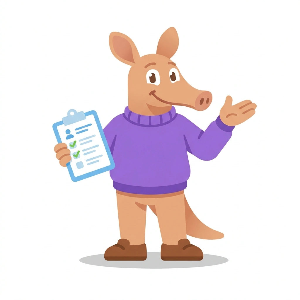Artie the Aardvark, the guide who teaches the Everyday Allyship for Women course