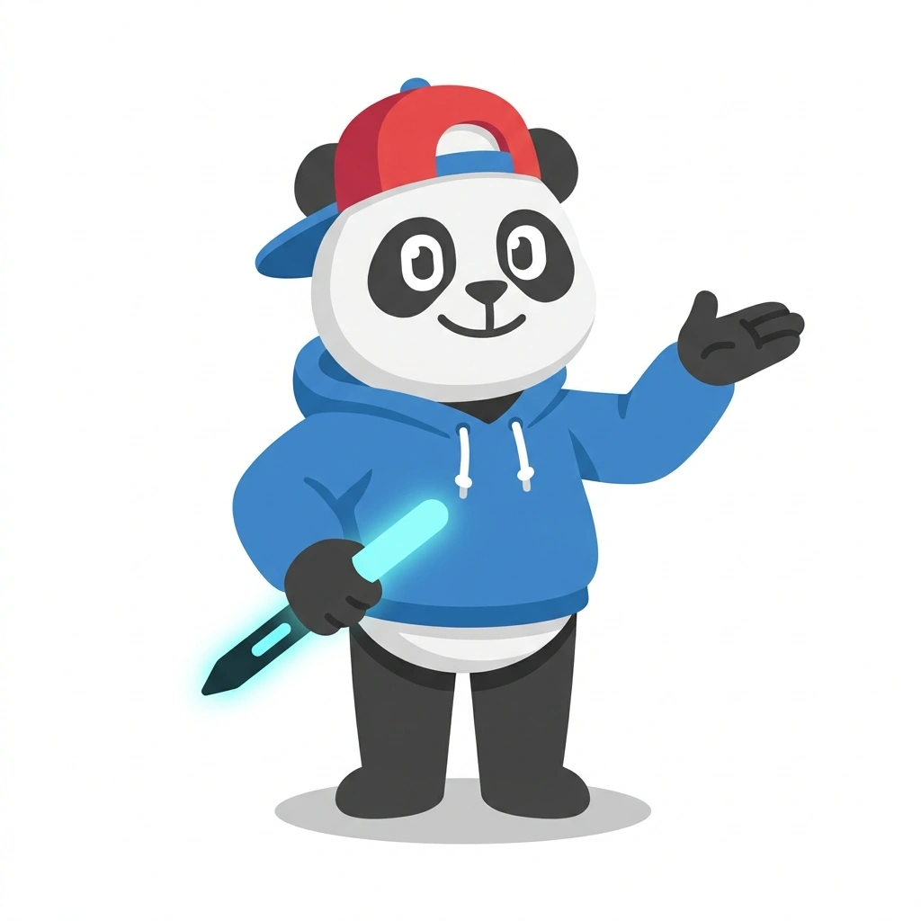Pixel the Panda, the guide who teaches the Photoshop Character Design course