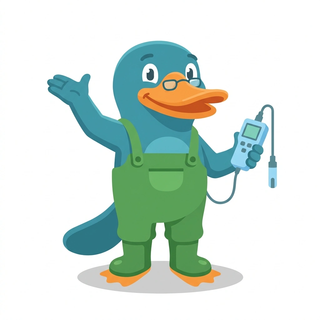 Pippa the Platypus, the guide who teaches the Reading Water Quality Parameters course