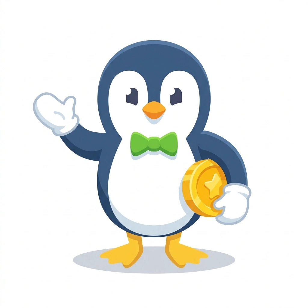 Penny the Penguin, the guide who teaches the Portfolio Building on a Small Budget course