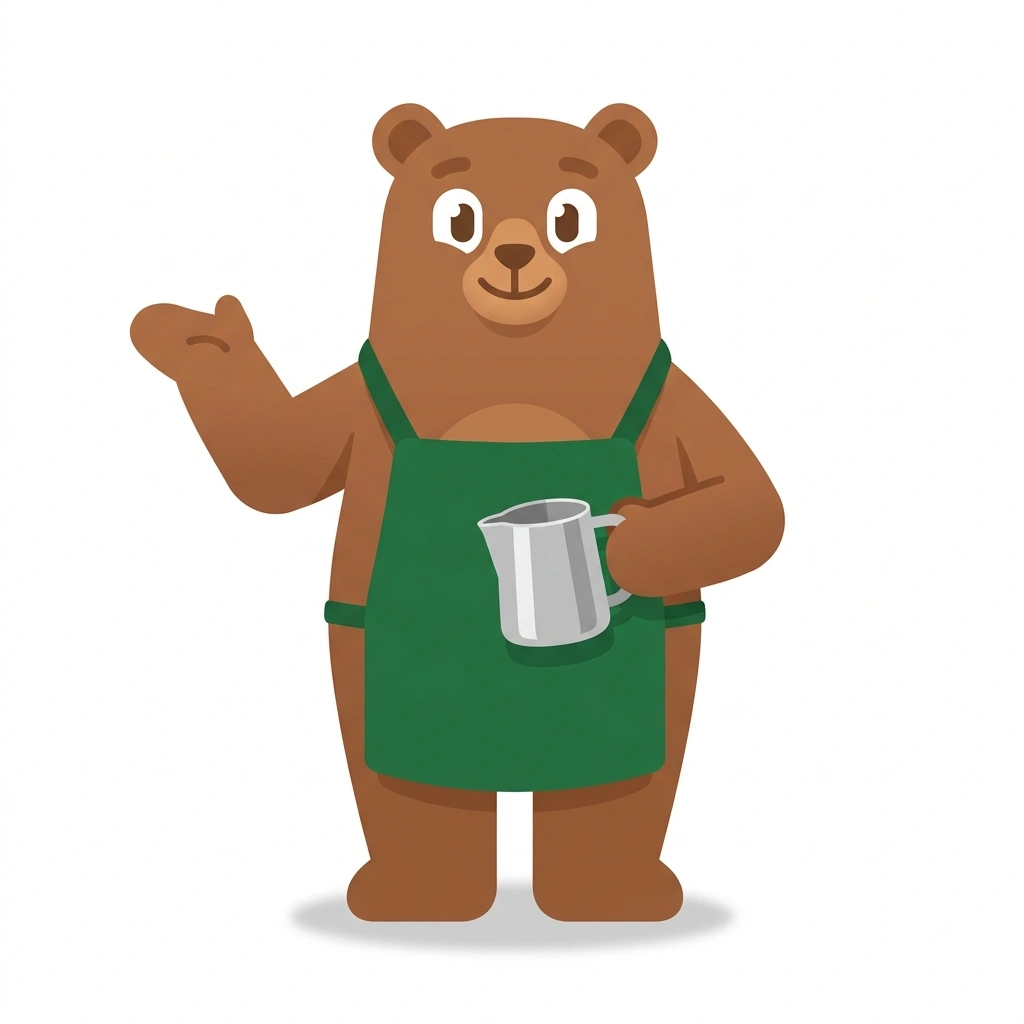 Barnaby the Bear, the guide who teaches the Latte Art: From Foam to Pour course
