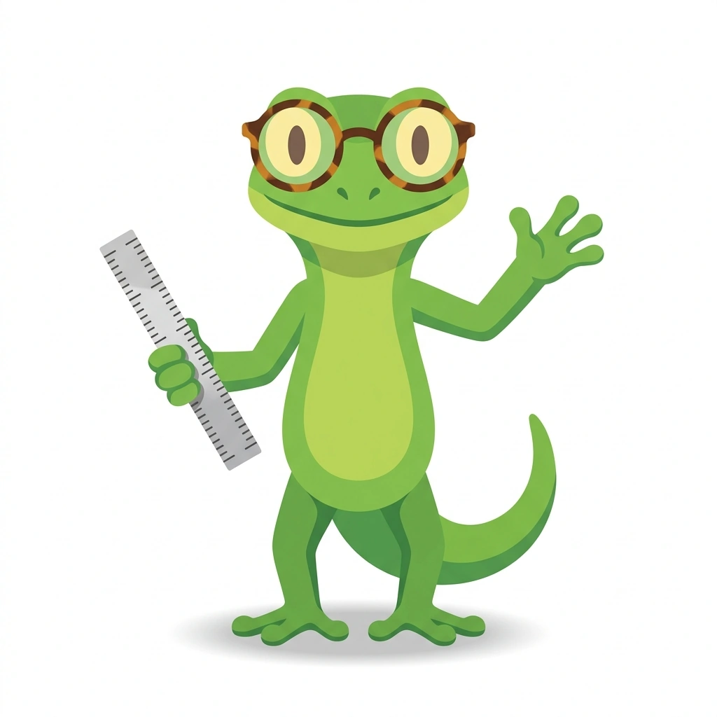 Gerrit the Gecko, the guide who teaches the Advanced Graphic Design Systems course