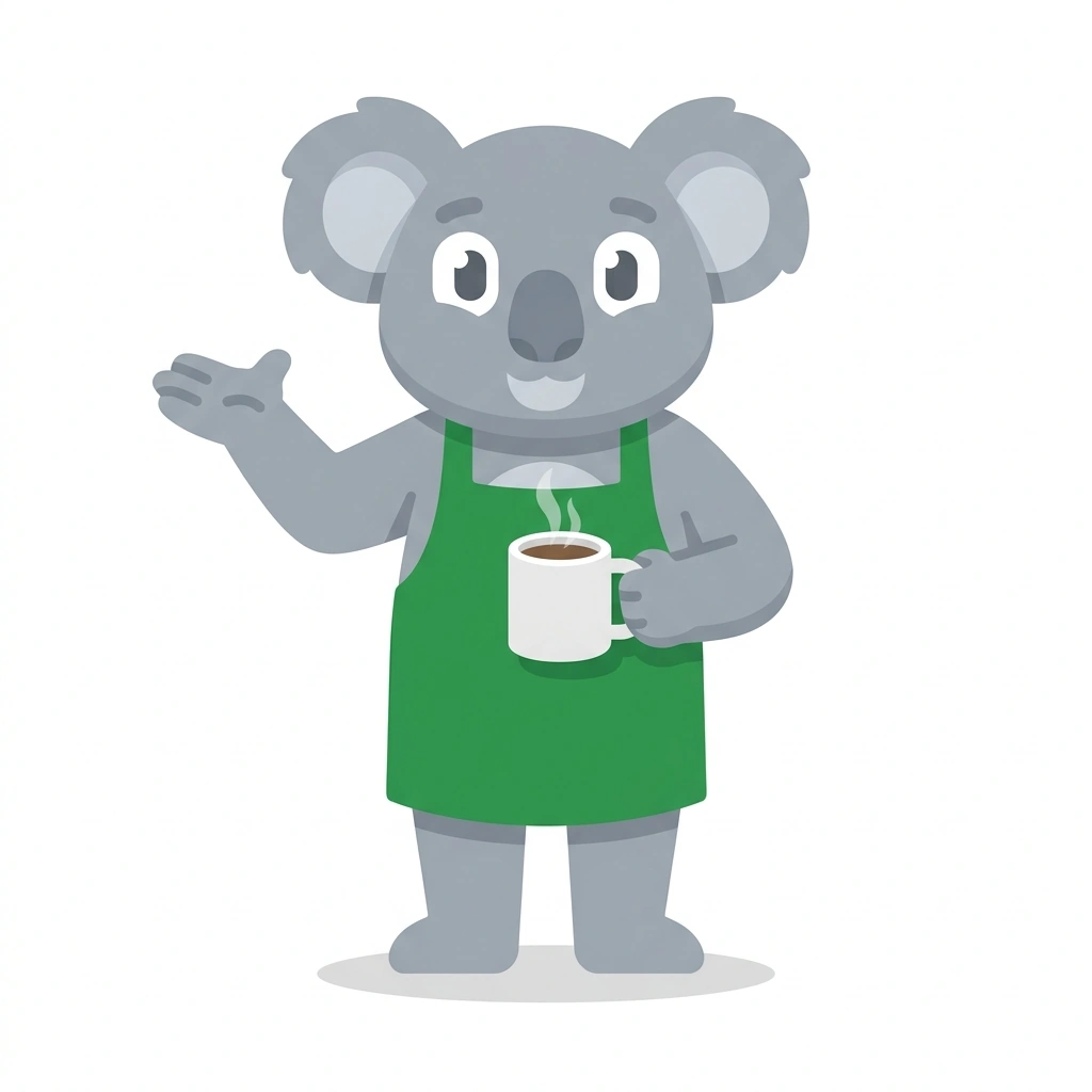 Kona the Koala, the guide who teaches the Brewing Better Coffee course