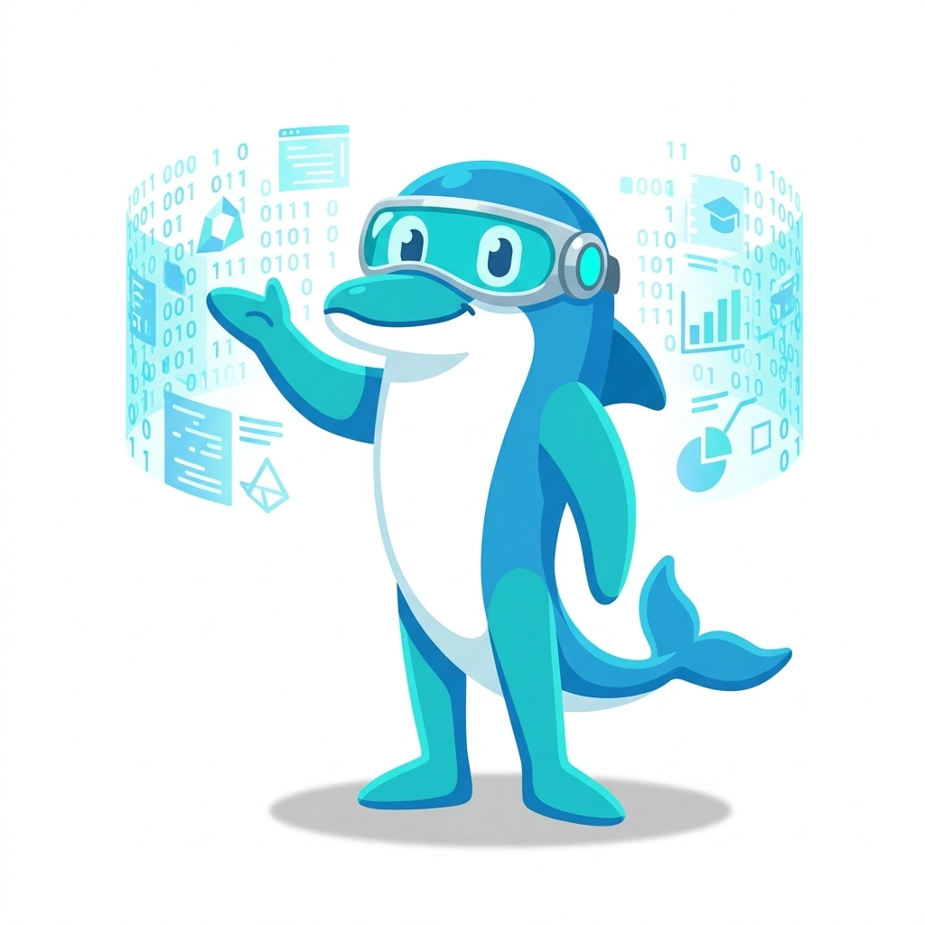 Data-Dash the Dolphin, the guide who teaches the Digital Experience Intelligence course