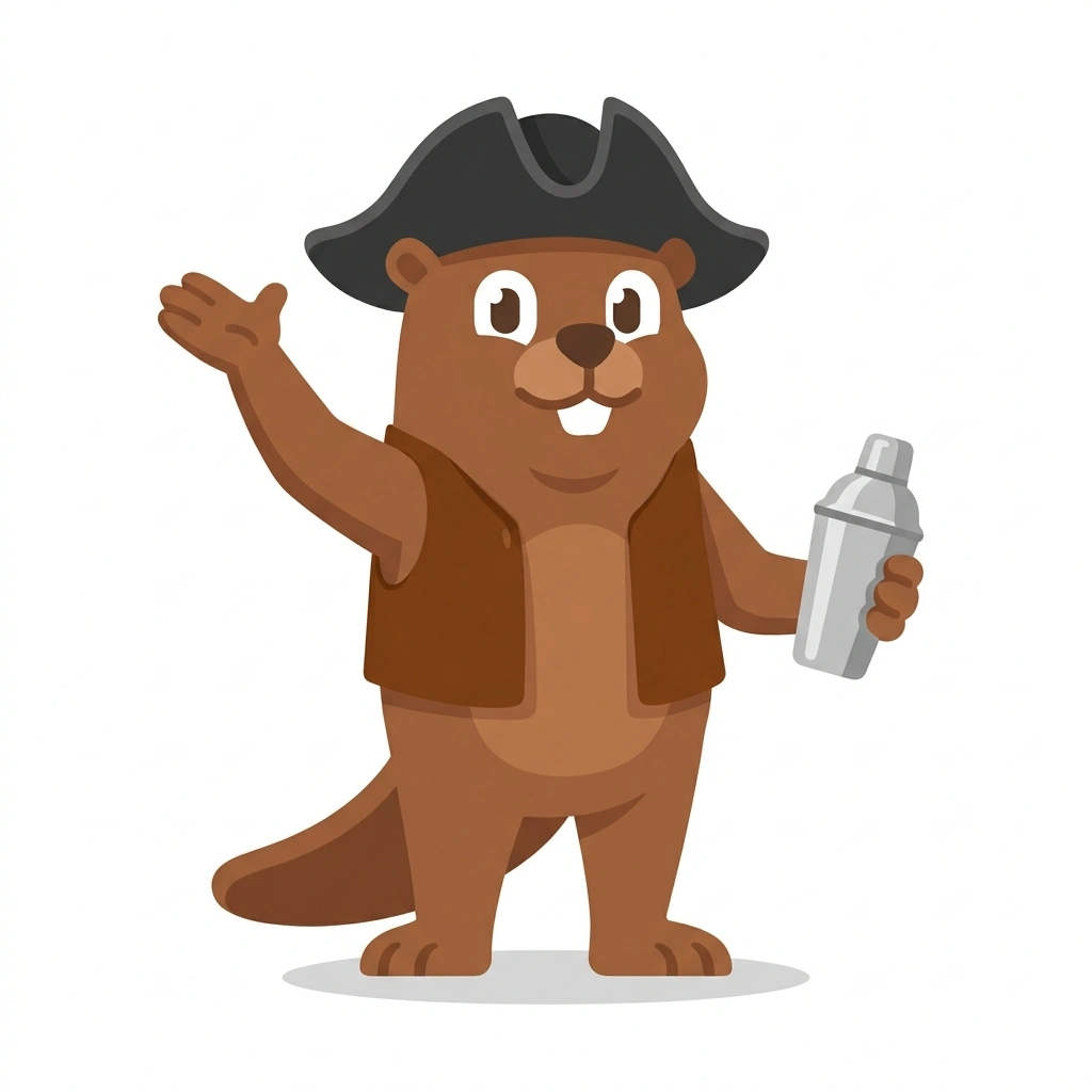 Barnaby the Bartending Beaver, the guide who teaches the Cocktail Balance and Technique course