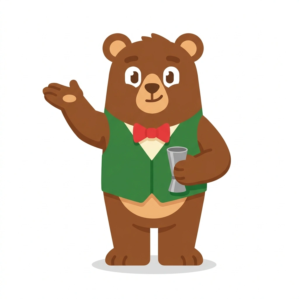 Barley the Bear, the guide who teaches the How Cocktails Work course