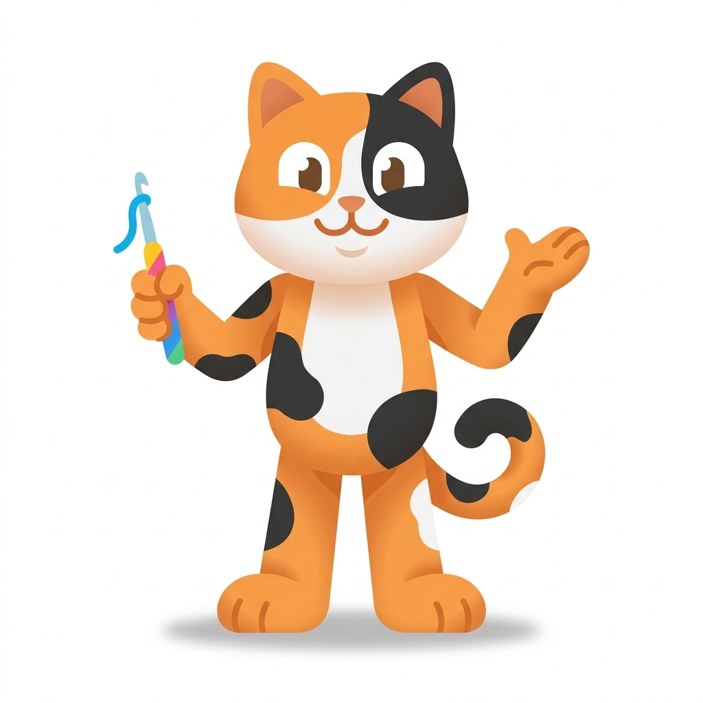 Cleo the Cat, the guide who teaches the Crochet: First Loops to Fabric course