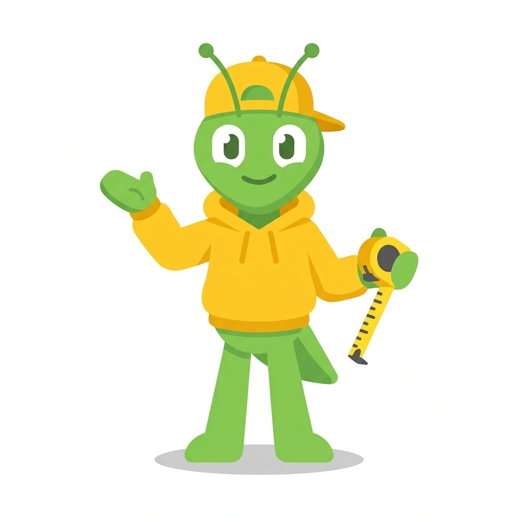 Mitchie the Measuring Mantis, the guide who teaches the How to Read a Tape Measure course
