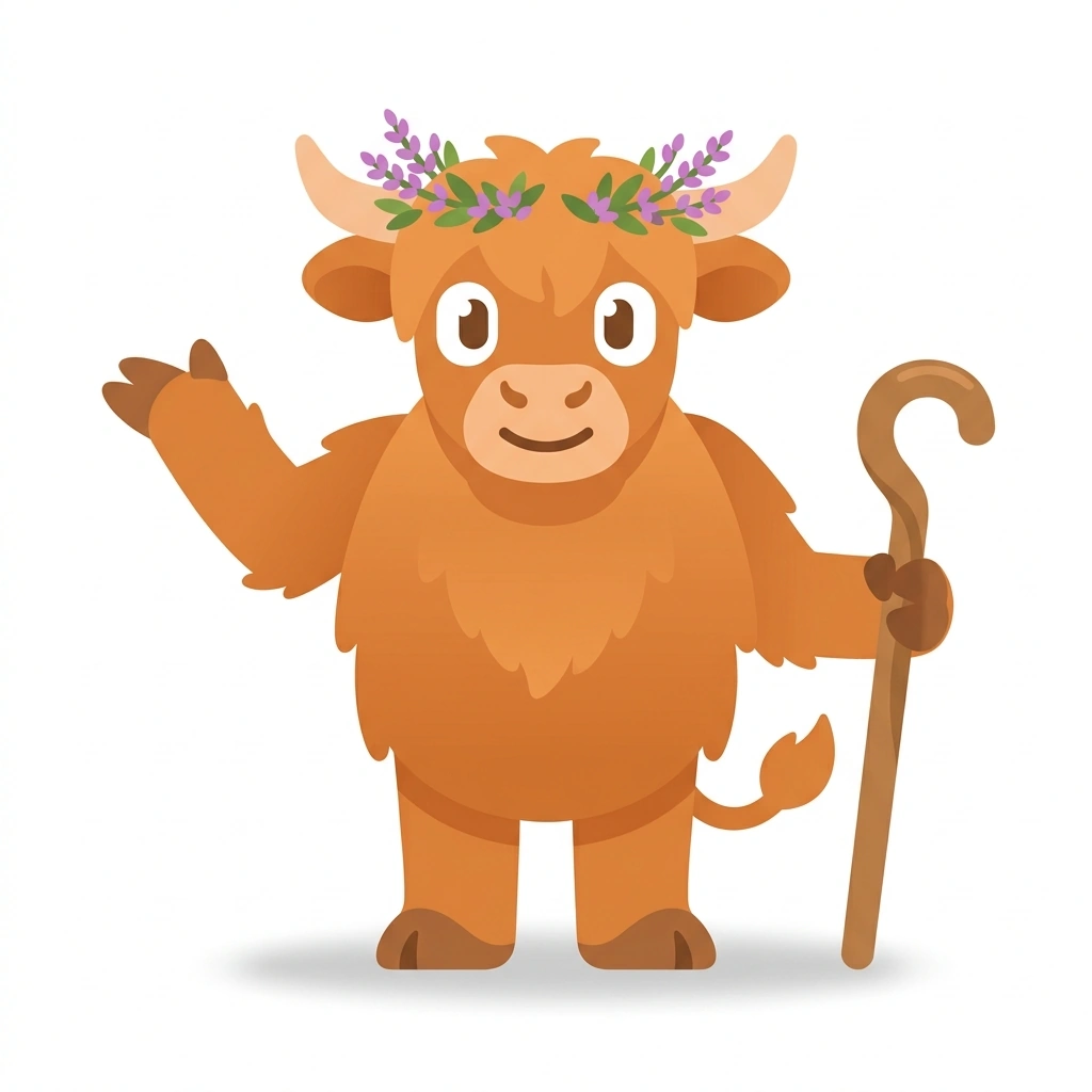 Hamish the Highland Cow, the guide who teaches the Scottish Celtic Paganism course