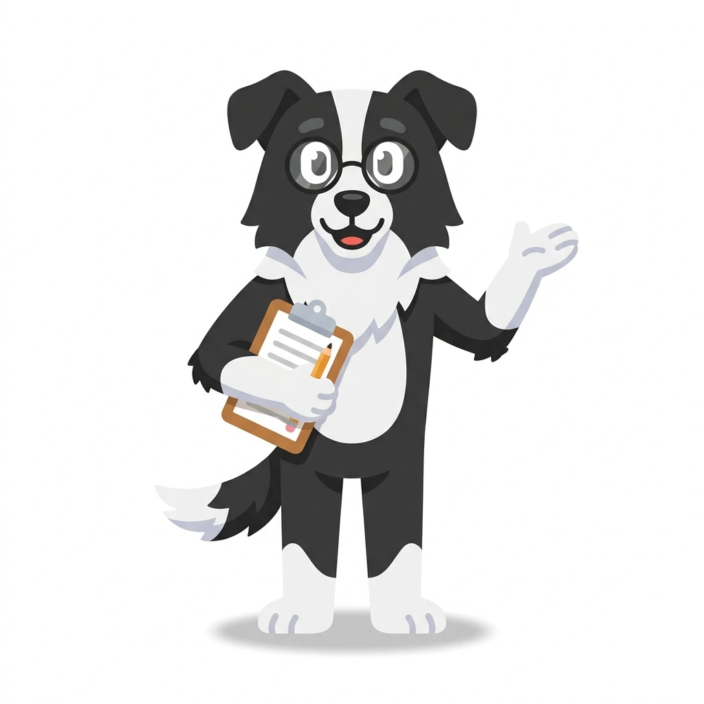 Bram the Border Collie, the guide who teaches the Behavioral Analysis and Psychological Statistics course