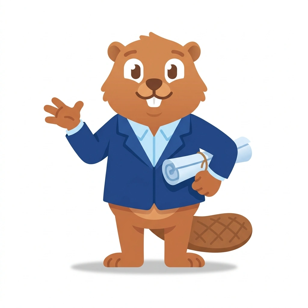 Barnaby the Beaver, the guide who teaches the Building an Extraordinary Business course