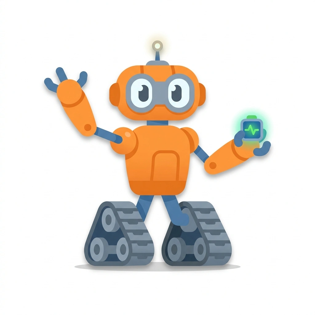 Rusty the Rover, the guide who teaches the How Robots Work course